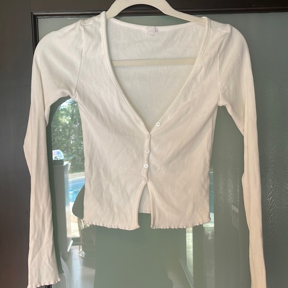 Garage long sleeve button up crop top size XS white - Picture 1 of 3